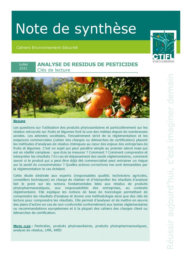 Analyse de résidus de pesticides : clés de lecture Analyse de résidus de pesticides : clés de lecture