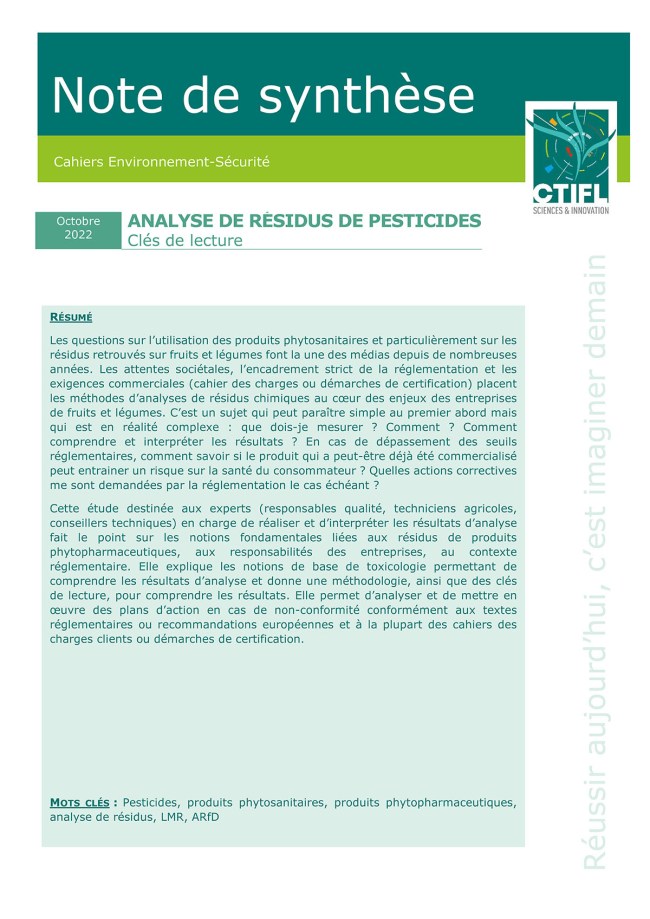 Analyse de résidus de pesticides : clés de lecture Analyse de résidus de pesticides : clés de lecture