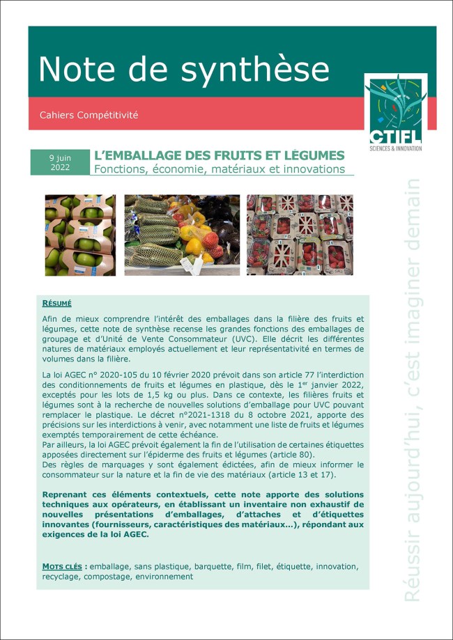 L'emballage des fruits et légumes : fonctions, économie matériaux et innovations L'emballage des fruits et légumes : fonctions, économie matériaux et innovations