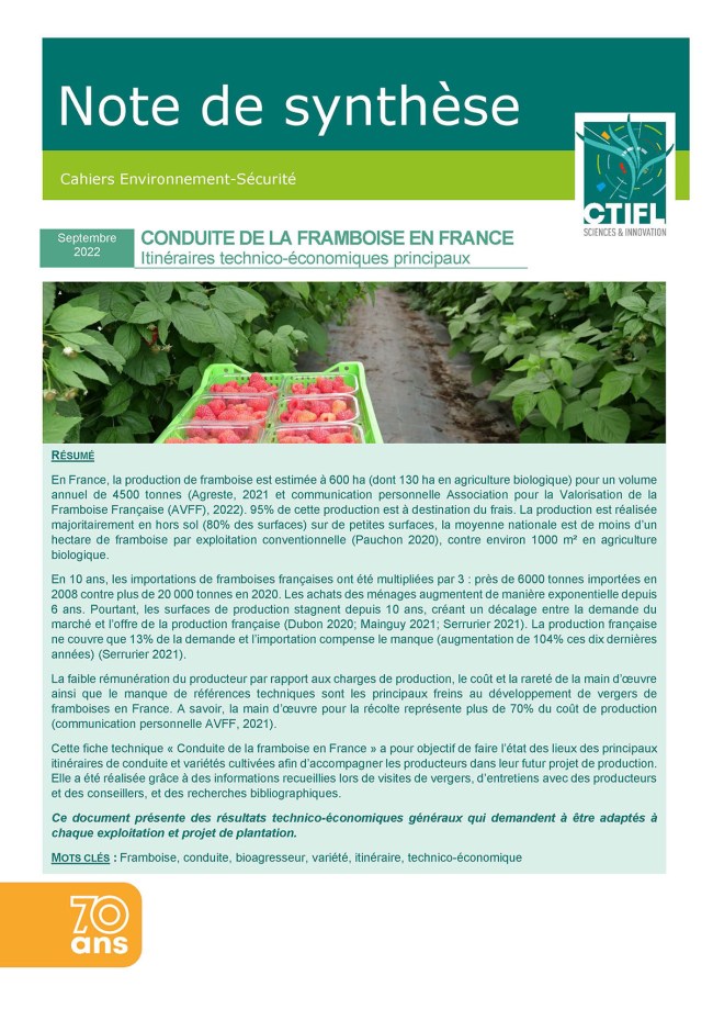 Conduite de la framboise en France : itinéraires technico-économiques principaux Conduite de la framboise en France : itinéraires technico-économiques principaux