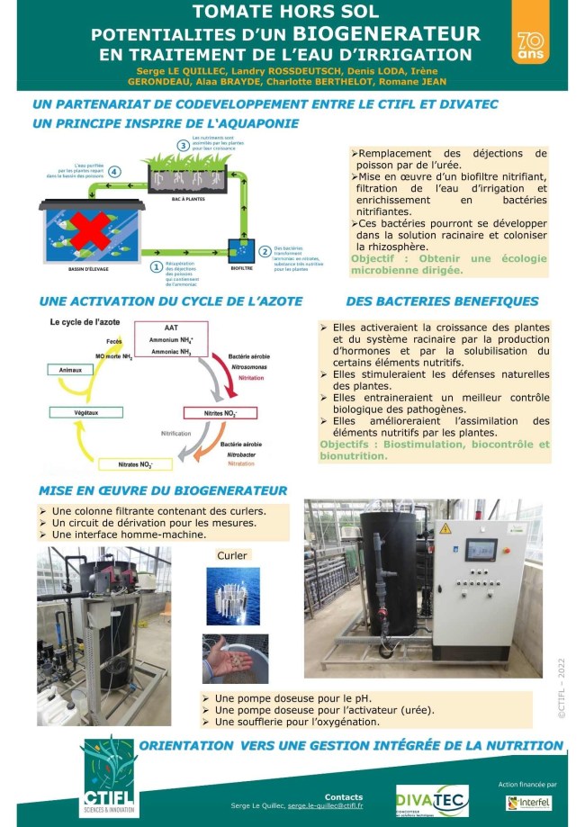 Atelier 1 - Poster - Tomate hors sol : potentialités d'un biogénérateur en traitement de l'eau d'irrigation (dont résultats) Atelier 1 - Poster - Tomate hors sol : potentialités d'un biogénérateur en traitement de l'eau d'irrigation (dont résultats)