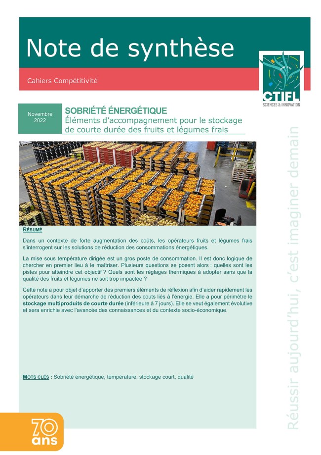 Sobriété énergétique : éléments d’accompagnement pour le stockage de courte durée des fruits et légumes frais Sobriété énergétique : éléments d’accompagnement pour le stockage de courte durée des fruits et légumes frais