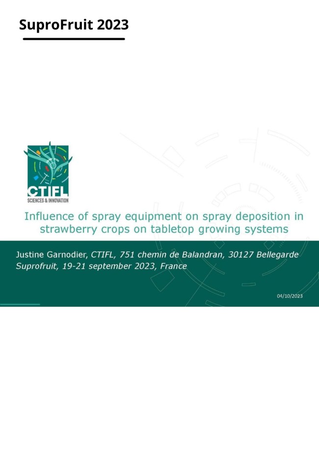 Influence of spray equipment on spray deposition in strawberry crops on tabletop growing systems Influence of spray equipment on spray deposition in strawberry crops on tabletop growing systems