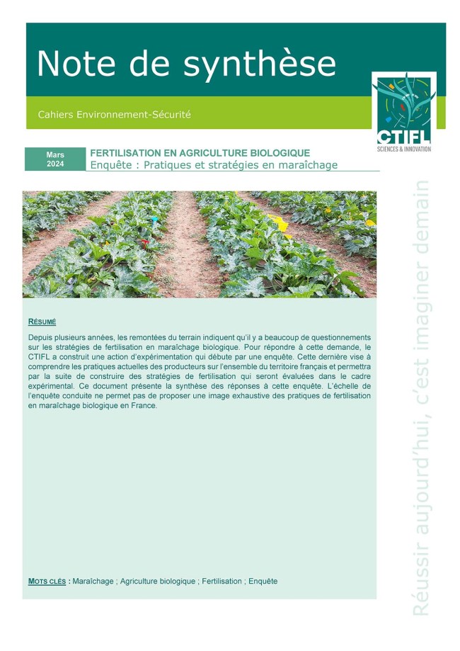 Fertilisation en agriculture biologique - Enquête : pratiques et stratégies de maraîchage Fertilisation en agriculture biologique - Enquête : pratiques et stratégies de maraîchage