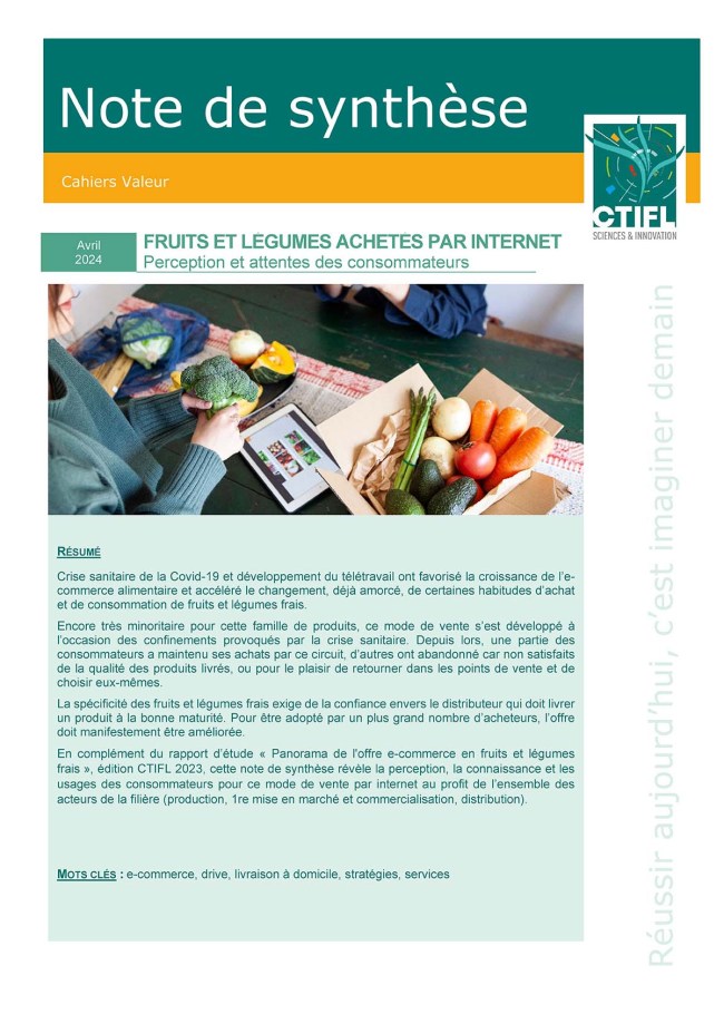 Fruits et légumes achetés par internet : perception et attentes des consommateurs Fruits et légumes achetés par internet : perception et attentes des consommateurs