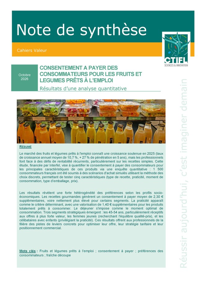 Consentement à payer des consommateurs pour les fruits et légumes prêts à l'emploi : résultats d'une analyse quantitative