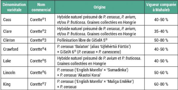 Figure 1 : Nom, origine et gamme de vigueur des porte-greffe de la série Corette® Figure 1 : Nom, origine et gamme de vigueur des porte-greffe de la série Corette®