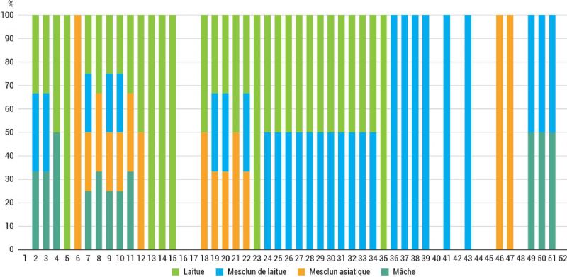 Figure 8 : Répartition des cultures feuilles au cours de la saison 2023
