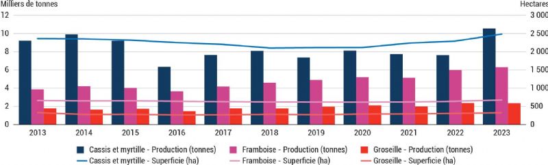 Figure 5 : Évolution de la production française de petits fruits rouges