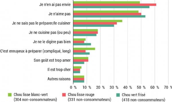 Figure 10 : Pour quelles raisons ne consommez-vous pas de chou pommé (raison principale et secondaire - cumul des réponses) ?